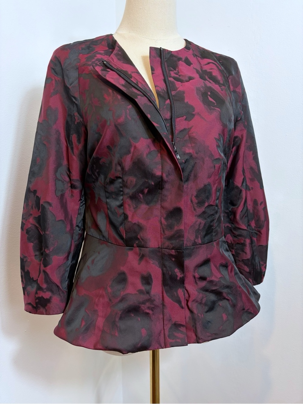 Ann Taylor Wine Burgundy & Black Gothic Edwardian Peplum Zipper Jacket